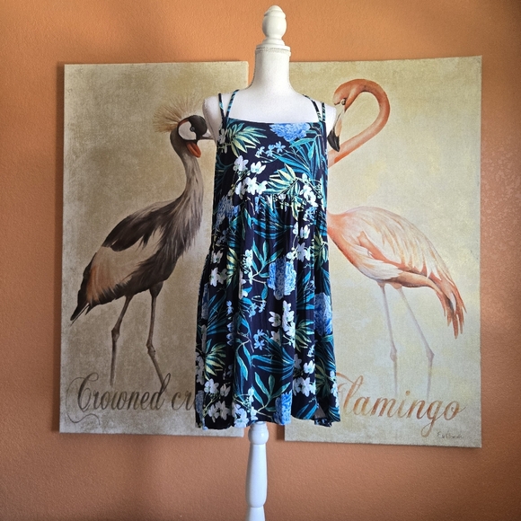Old Navy Dresses & Skirts - 3/$25 Old Navy Stretch Sun Dress Mini Floral Strappy Navy Blue Green XXL